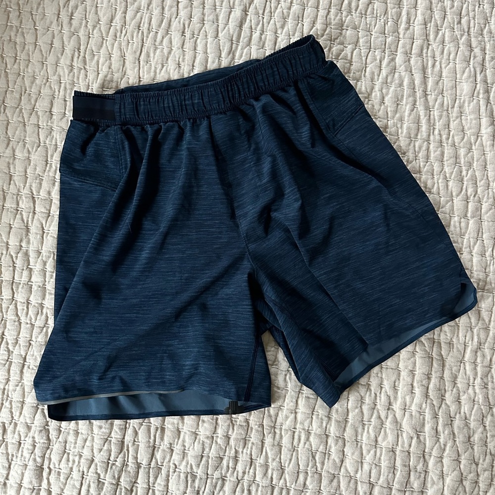 lululemon pace breaker linerless short 7” heathered blue